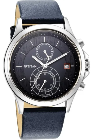 Titan Workwear Blue Dial Dual Time Leather Strap watch for Men