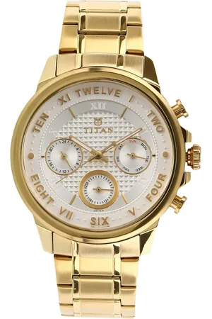 Titan Quartz Multifunction White Dial Stainless Steel Strap Watch for Men