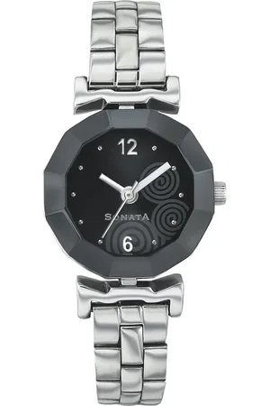 Sonata Quartz Analog Black Dial Metal Strap Watch for Women