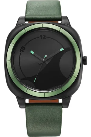 Fastrack Hype All Black Quartz Analog Black Dial With Green Leather Strap Watch For Unisex