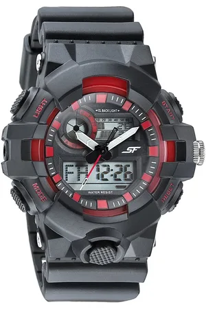 SF Quartz Analog Digital Black Dial Plastic Strap Watch for Men
