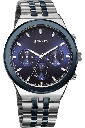 Sonata Eternia Quartz Multifunction Blue Dial Metal Strap Watch For Men