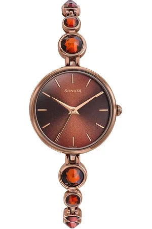 Sonata Aria Timeless Treasures Quartz Analog Brown Dial Bi Metal Strap Watch For Women