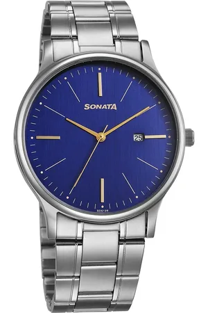 Sonata Aspire Quartz Analog with Date Blue Dial Stainless Steel Strap Watch For Men