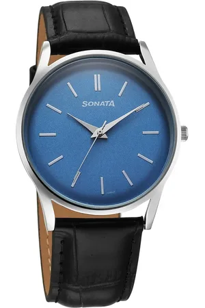 Sonata Eternia Quartz Analog Blue Dial Leather Strap Watch For Men