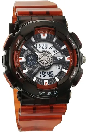 SF Sonata Spectra Quartz Digital Black Dial Translucent Orange PU Strap Watch For Men