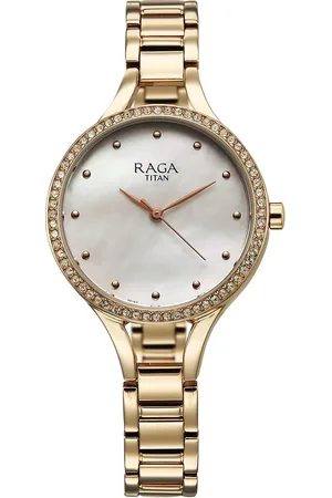 Titan Raga Showstopper Quartz Analog Mother Of Pearl Dial Metal Strap Watch For Women