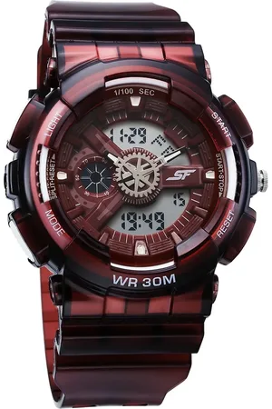 SF Sonata Spectra Quartz Digital Maroon Dial Translucent Maroon Polyether Strap Watch For Men