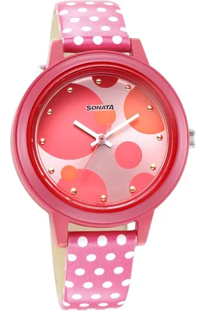 Sonata Dot to Dot Pink Dial Leather Strap Watch for Women