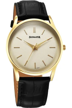 Sonata Eternia Quartz Analog Golden Dial Leather Strap Watch For Men