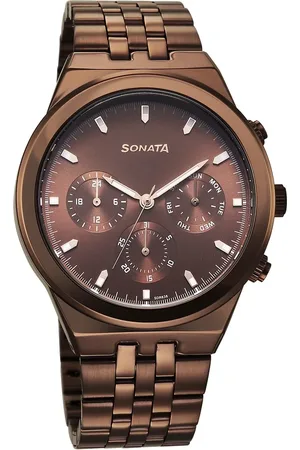 Sonata Eternia Quartz Multifunction Brown Dial Metal Strap Watch For Men