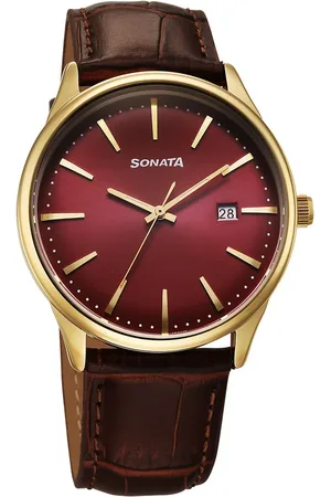 Sonata Eternia Quartz Analog with Date Maroon Dial Leather Strap Watch For Men