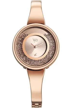 Fastrack Vyb Diva Quartz Analog Rose Gold Dial Rose Gold Metal Strap Watch For Women