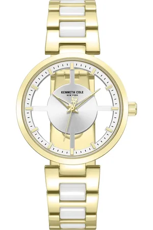 Kenneth Cole Quartz Analog Silver Dial Golden Colour Ceramic Strap Watch For Women