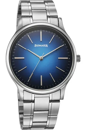 Sonata Aspire Quartz Analog Blue Dial Stainless Steel Strap Watch For Men