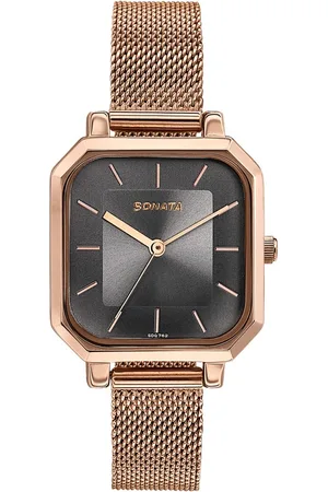 Sonata Modern Edit Quartz Analog Grey Dial Stainless Steel Strap Watch For Women