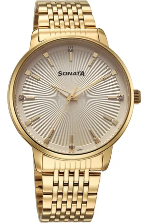 Sonata Eternia Quartz Analog Golden Dial Metal Strap Watch For Men