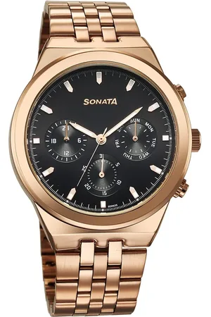 Sonata Eternia Quartz Multifunction Black Dial Metal Strap Watch For Men