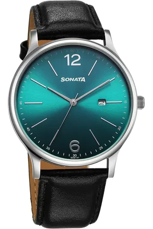 Sonata Aspire Quartz Analog with Date Green Dial Leather Strap Watch For Men