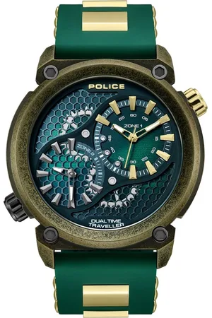 Police Quartz Analog Black Dial Green Colour Silicone Strap Watch For Men