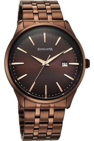 Sonata Eternia Quartz Analog with Date Brown Dial Metal Strap Watch For Men