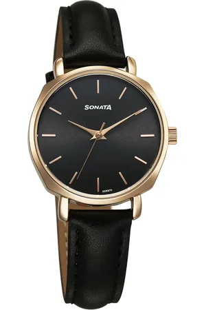 Sonata Eternia Quartz Analog Black Dial Leather Strap Watch For Women