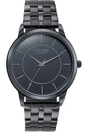 Sonata Poze Quartz Analog Black Dial Metal Strap Watch For Men