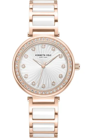 Kenneth Cole Quartz Analog Silver Dial Rose Gold Colour Ceramic Strap Watch For Women