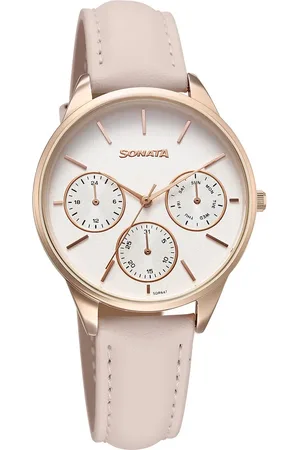 Sonata Eternia Quartz Multifunction Silver Dial Leather Strap Watch For Women