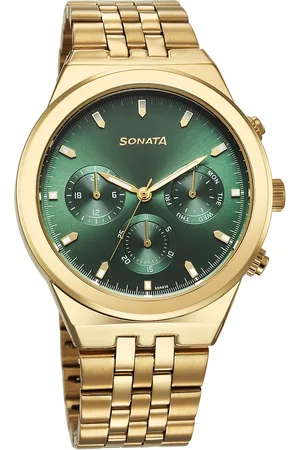 Sonata Eternia Quartz Multifunction Green Dial Metal Strap Watch For Men