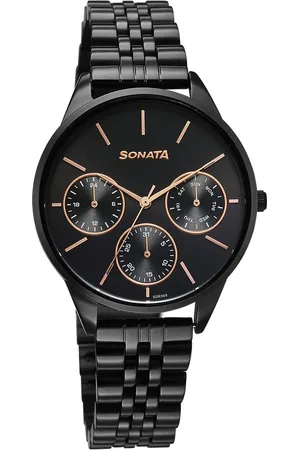 Sonata Eternia Quartz Multifunction Black Dial Metal Strap Watch For Women