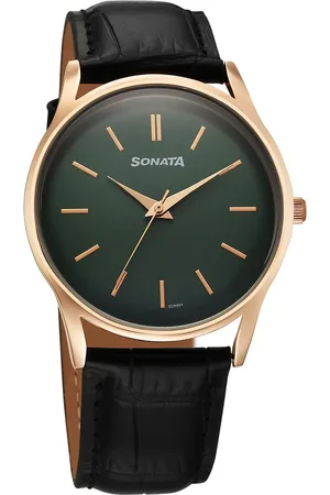 Sonata Eternia Quartz Analog Green Dial Leather Strap Watch For Men