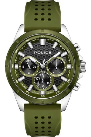 Police Quartz Multifunction Black Dial Green Colour Silicone Strap Watch For Men