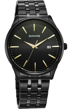 Sonata Eternia Quartz Analog with Date Black Dial Metal Strap Watch For Men