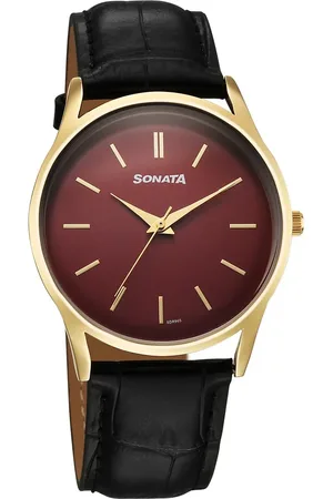 Sonata Eternia Quartz Analog Maroon Dial Leather Strap Watch For Men