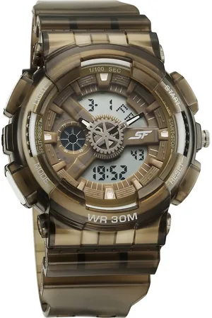 SF Sonata Spectra Quartz Digital Brown Dial Translucent Brown Polyether Strap Watch For Men