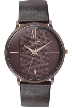 Sonata Poze by Quartz Analog Brown Dial Leather Strap Watch for Men