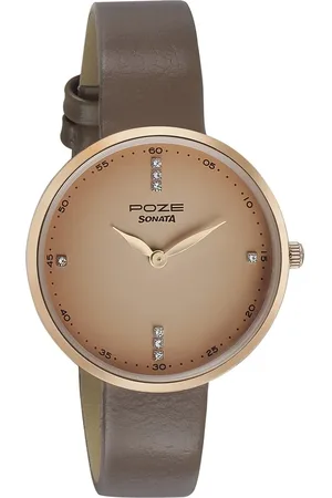 Sonata Poze Quartz Analog Brown Dial Leather Strap Watch for Women