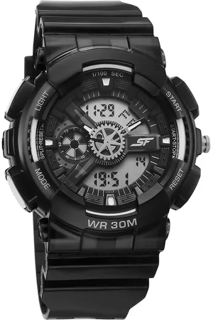 SF Sonata Spectra Quartz Digital Black Dial Translucent Black PU Strap Watch For Men