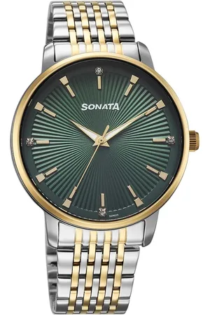 Sonata Eternia Quartz Analog Green Dial Metal Strap Watch For Men