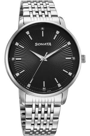 Sonata Eternia Quartz Analog Black Dial Metal Strap Watch For Men