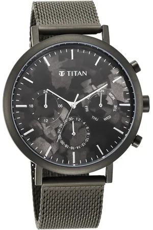 Titan Quartz Analog with Day and Date Black Dial Stainless Steel Strap Watch for Men