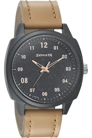 Sonata Quartz Analog Black Dial Leather Strap Watch for Men