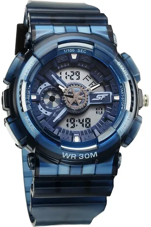 SF Sonata Spectra Quartz Digital Blue Dial Translucent Blue PU Strap Watch For Men