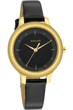 Sonata Gold Edit Black Dial Women Watch With Leather Strap