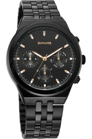 Sonata Eternia Quartz Multifunction Black Dial Metal Strap Watch For Men