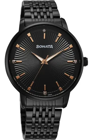 Sonata Eternia Quartz Analog Black Dial Metal Strap Watch For Men