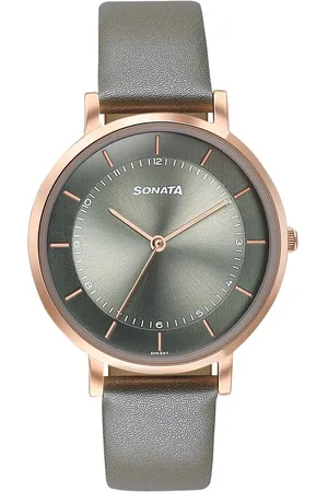 Sonata Modern Edit Quartz Analog Green Dial Leather Strap Watch For Women