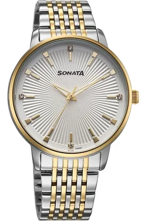 Sonata Eternia Quartz Analog White Dial Metal Strap Watch For Men