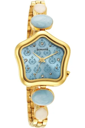 Sonata Utsav Blue Dial Yellow Bi Metal Strap Watch for Women